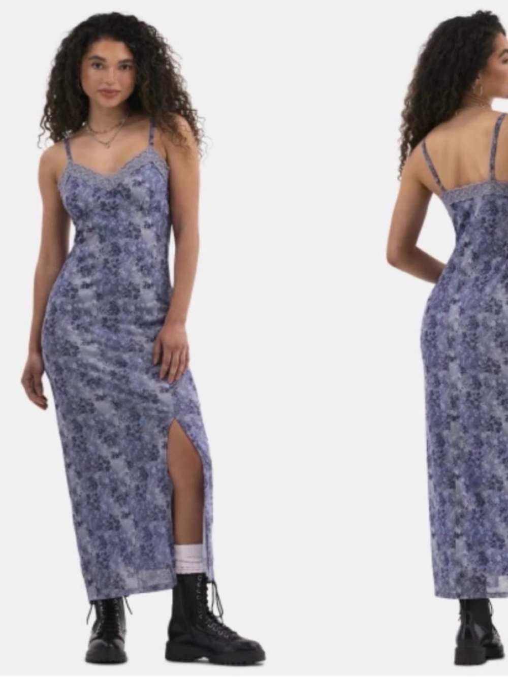 No Boundaries Lavender Floral Slip Maxi Dress with Side Slit